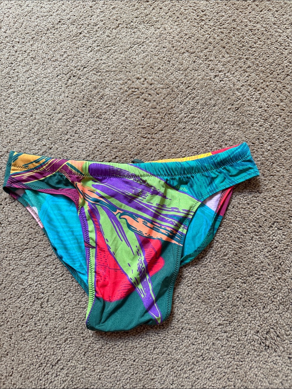 Charlies Multicolor Abstract Print Men’s Swim Briefs - Teal, Purple, Green, Red